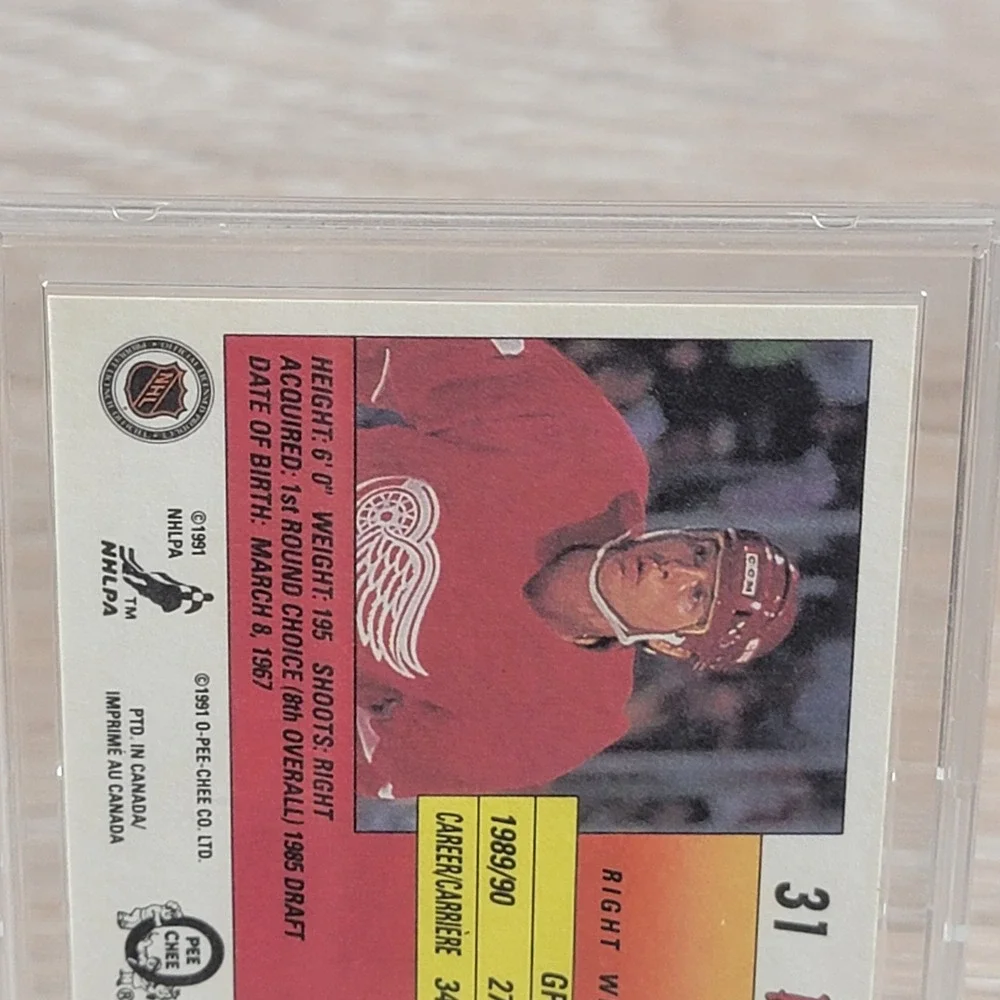Brent Fedyk O Pee Chee Premier 1991 NHL Hockey Card Autographed Red Wings
